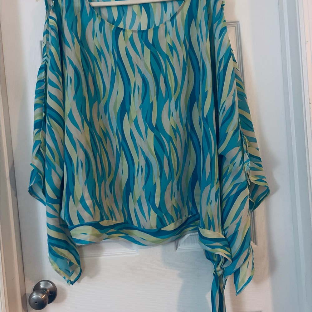Lane Bryant Blue Asymmetrical Blouse with Relaxed Fit